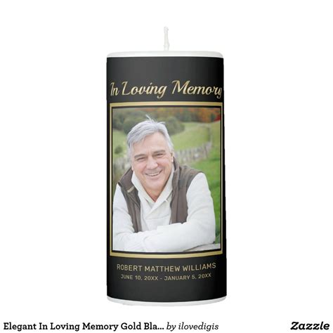 Elegant In Loving Memory Gold Black Photo Pillar Candle Zazzle In