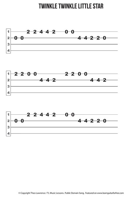 A range of beginners songs with ukulele tabs and chords for those learning how to play! Twinkle Twinkle Little Star - Ukulele Easy Reading Tab - Learn Guitar For Free