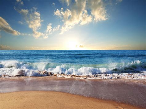 Beach Sand Blue Sea Waves Clouds Sun Wallpaper Beach Wallpaper