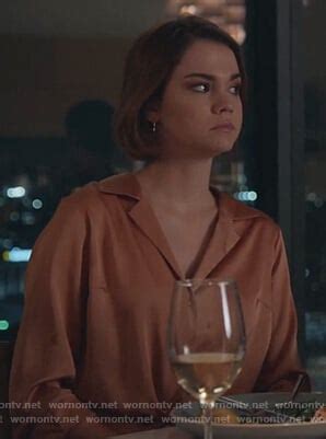 WornOnTV Callies Brown Satin Shirt On Good Trouble Maia Mitchell Clothes And Wardrobe From TV