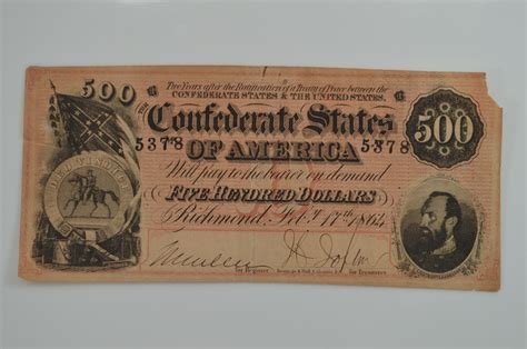 Feb 17 1864 500 Dollar Confederate States Of America Richmond Va