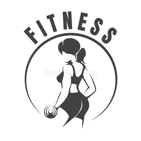 Fitness Monochrome Retro Emblem With Woman Holds Dumbbells Stock