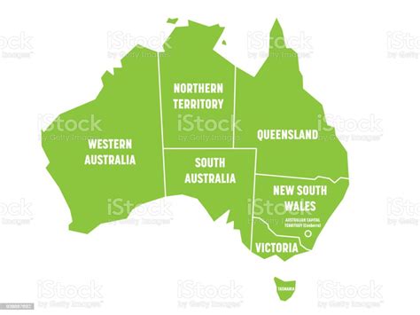 Simplified Map Of Australia Divided Into States And Territories Green
