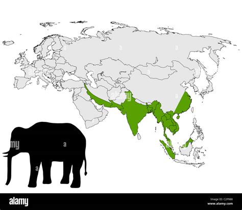 El área de distribución del elefante asiático Fotografía de stock - Alamy