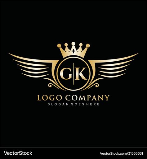 Gk Letter Initial With Royal Wing Logo Template Vector Image