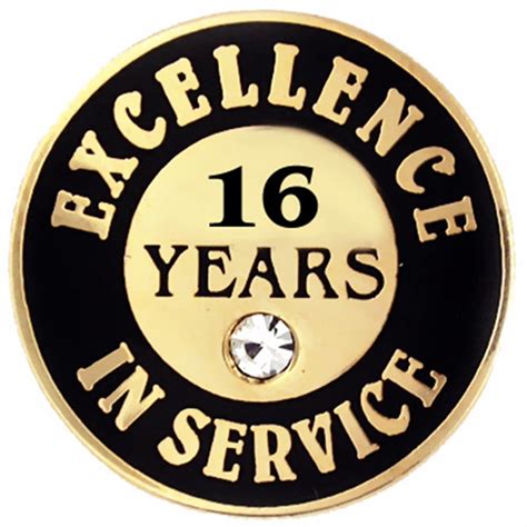 Pinmarts Gold Plated Excellence In Service 16 Year Award Lapel Pin