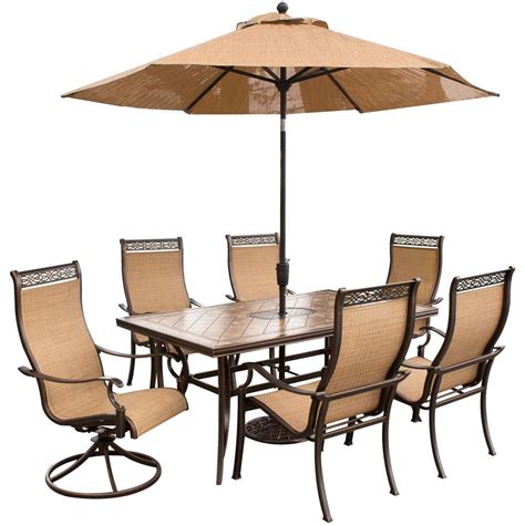 Nantucket 6 piece brown patio garden set with table tan umbrella and 4 folding chairs restaurant furniture org. Hanover Monaco 7-Piece Rectangular Patio Dining Set and 2 ...