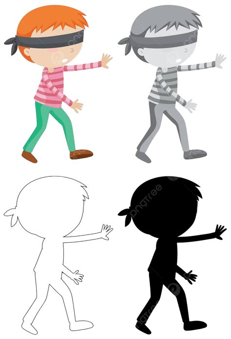 Set Of Boy Blindfolded Person White Grey Vector Person White Grey