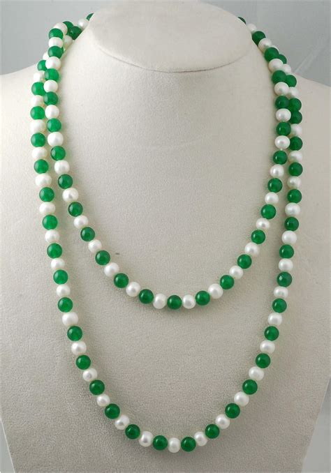 Freshwater Pearl And Green Jade Round Mm Necklace Inch Wholesale Nature Beads FPPJ Gemstone