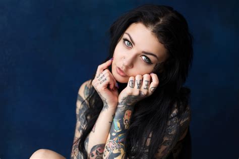 Women Pierced Nose Tattoo Portrait Piercing Nose Ring Black Hair X Wallpaper