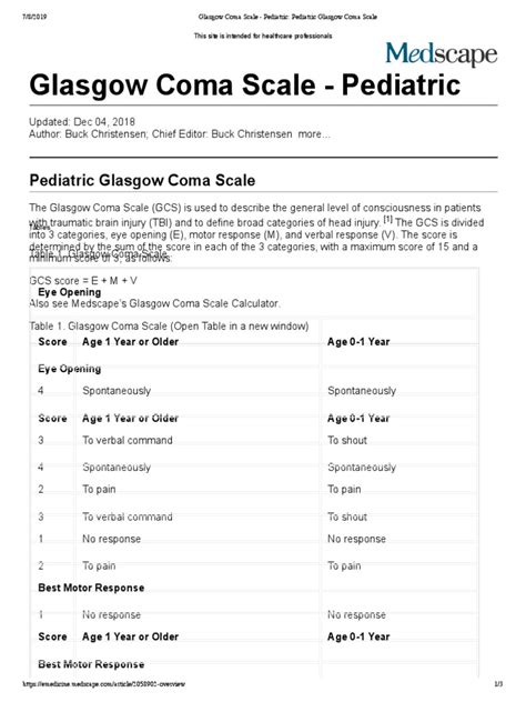 Glasgow Coma Scale Pediatric Pediatric Glasgow Coma Scale Coma