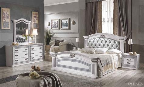 Alex Classic Italian Bedroom Furniture Set White And Silver Italian