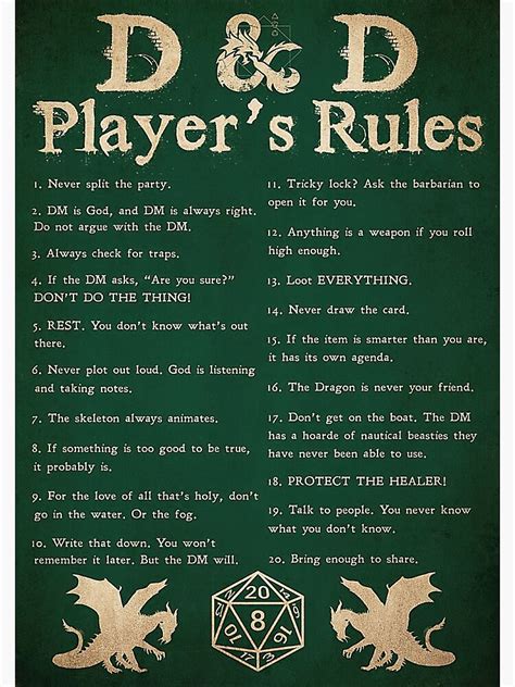 Dnd Player S Rules Poster Poster For Sale By Bartolomej 1 Redbubble