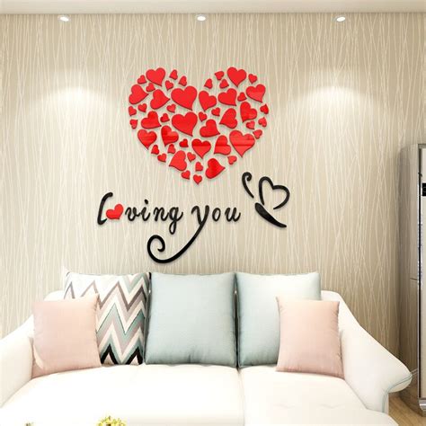 Romantic Heart Acrylic Diy Wall Stickers Art Mural Living Room Bedroom