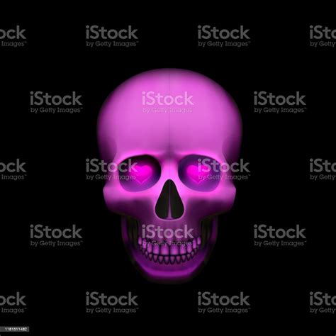 Human Skull Heart Isolated On Black Color Object Stock Illustration