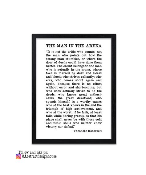 The Man In The Arena Quote Print Theodore Roosevelt Quotes Etsy