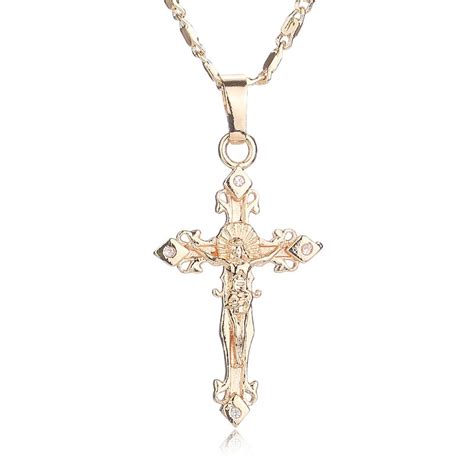 Btsets Gold Color Jesus Cross Necklace For Women Men Crucifix Collier
