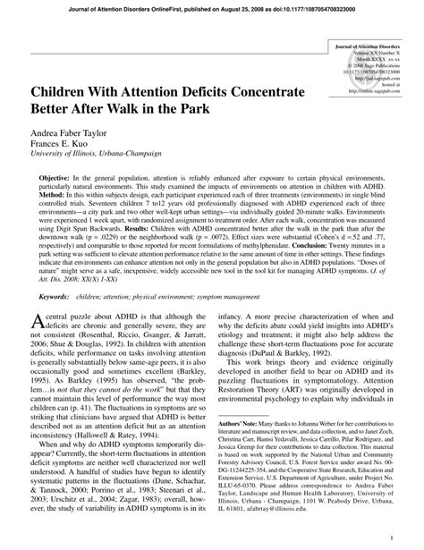 Pdf Children With Attention Deficits Concentrate Better After Walk In