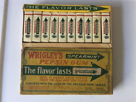 For nearly 130 years, the brand wrigley's has become synonymous with chewing gum. Antique WRIGLEY'S Pepsin Chewing Gum Advertising Sign Box ...