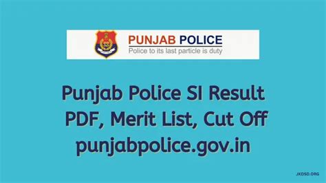 Punjab Police SI Result 2022 OUT PDF Merit List Cut Off