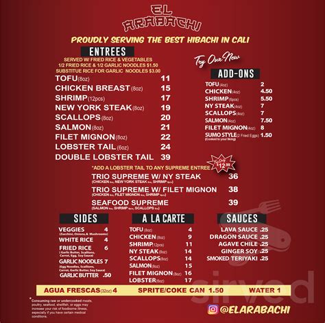 El Arabachi menu in Jurupa Valley, California, USA