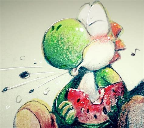Yoshi Comida Cute Dinosaurio Fruta Mario Sandia HD Wallpaper