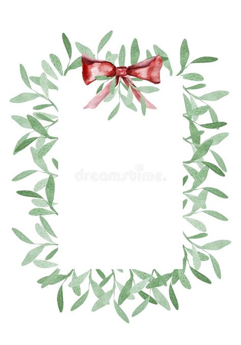 Christmas Foliage Mistletoe Border Watercolor Stock Illustration