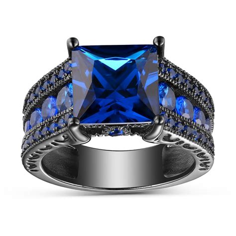 556ct Blue Sapphire Princess Cut Black 925 Sterling Silver Engagement
