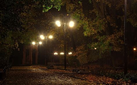 Landscapes Lamps Lamp Posts Benches Lights Night Pathways Roads