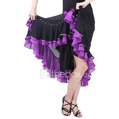Dancewear Viscose Chiffon With Rufflesrhinestone Latin Dance Skirt