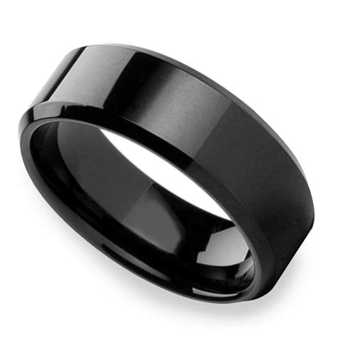 Beveled Edge Black Titanium Mens Tungsten Wedding Ring 8mm