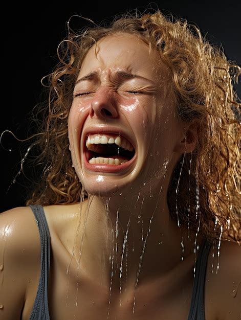 Premium Photo A Woman Crying With Water Dripping Off Her Face