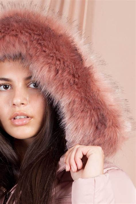 Pink Faux Fur Hooded Puffer Coat With Belt Uk