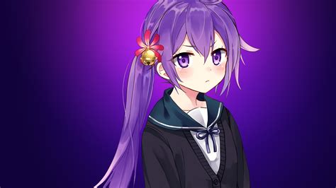 Девушка аниме с фиолетовыми волосами обои для рабочего стола