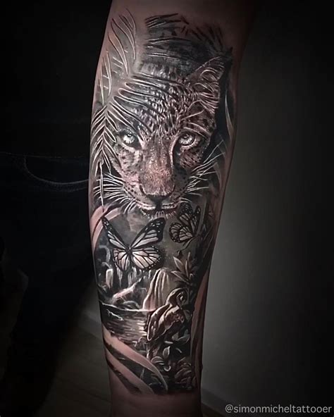 leopard tattoo and butterfly jungle tatouage visage tigre tatouage