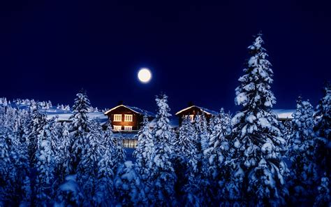 Houses Snow Night Winter Japan Coolwallpapersme
