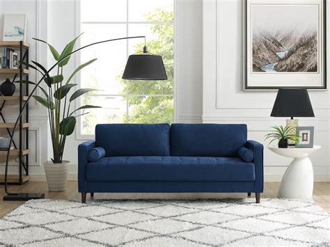 Lawrence Mid Century Modern Navy Blue Sofa Rc Willey Blue Sofa