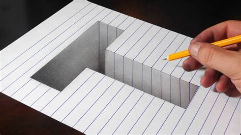 Drawing A T Hole In Line Paper Easy Trick Art Optical Illusion Youtube