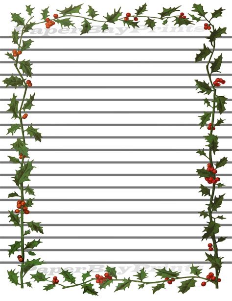 Printable lined paper free printable stationery printable recipe cards lined writing paper daily planner pages paper quilling designs notebook paper stationery paper note paper. Printable Writing Paper Christmas Holly Border Scrapbook ...