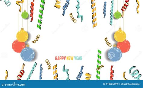 Happy New Year Confetti And Gold Clock Celebration Colorfull Greeting