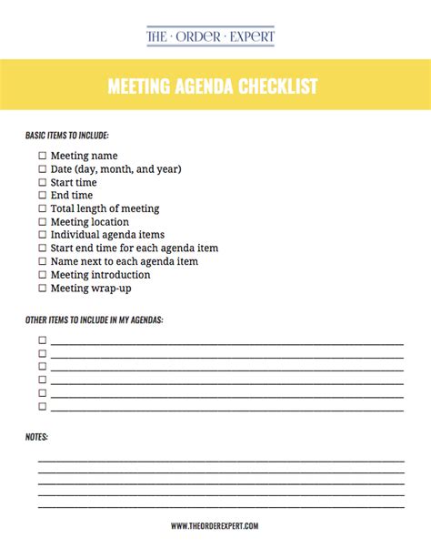 Meeting Agenda Checklist The Order Expert