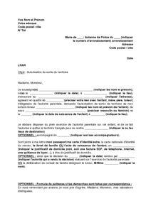 Exemple Gratuit De Lettre Autorisation Sortie Territoire