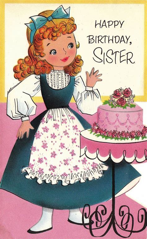 Vintage 1960s Die Cut Happy Birthday Sister Greetings Card B46a