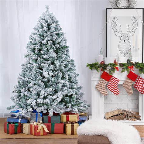 Smilemart 6 Ft Pre Lit Flocked Christmas Tree With Warm Lights Frosted