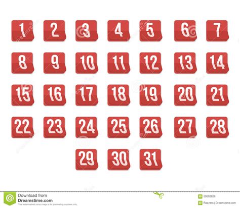 Set Of Photorealistic Vector Calendar Icons From First To 31st Stock