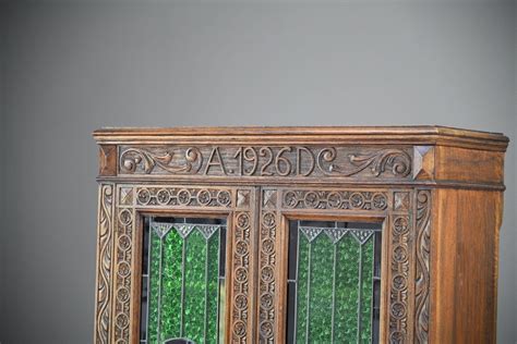 Carved Oak Stained Glass Bookcase Glass Bookcase Oak Stain Stained