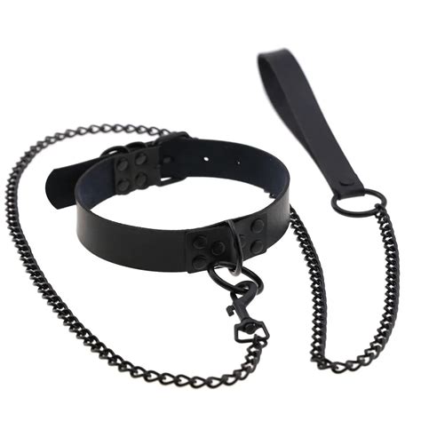 Bdsm Sex Collar Bondage Necklace Slave Leash Steel Chain Rivet Choker