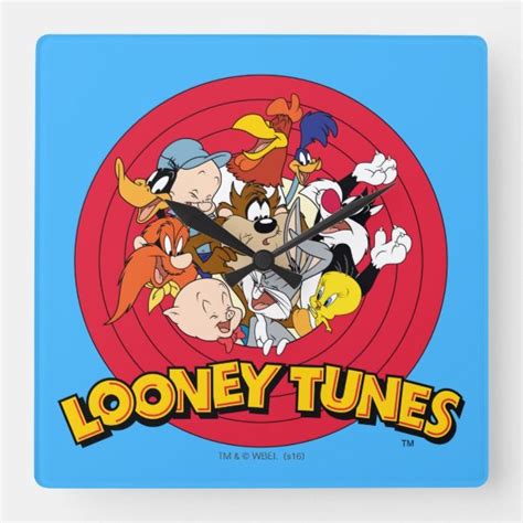 Looney Tunes™ Character Logo Square Wall Clock Zazzle Looney Tunes