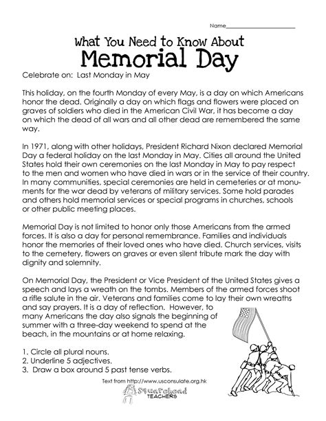 Memorial Day Free Worksheet Worksheets Free Kindergarten