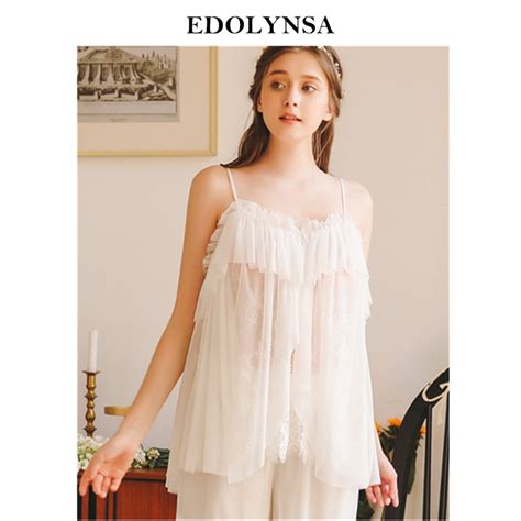 Buy 2019 Elegant Ruffled Pajama Set White Lace